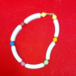 White Tube Bead Necklace with Multicolor Accent Beads